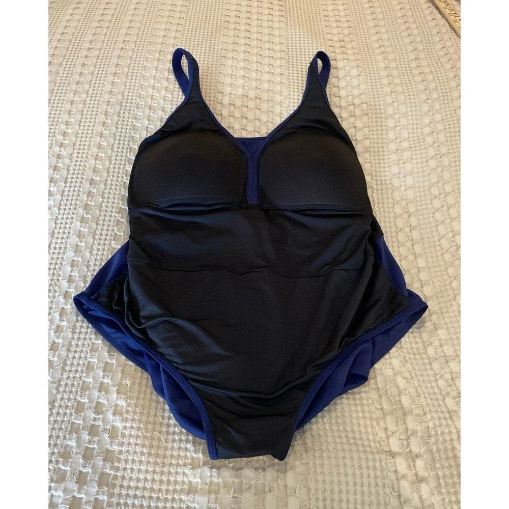 Perona One Piece Swimsuit Modest Plus Size 2X Navy Blue‎ Flattering Long Skirt - Picture 9 of 11